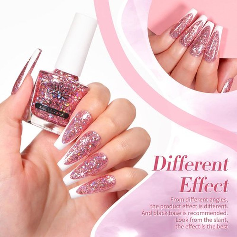 Born Pretty Holographic Nail Polish Rose Gold Glitter Sequins Nail Polish 10ML, Fast Drying Up to 7 Days of Wear, Sparkle Fingernail Polish for Women Girls