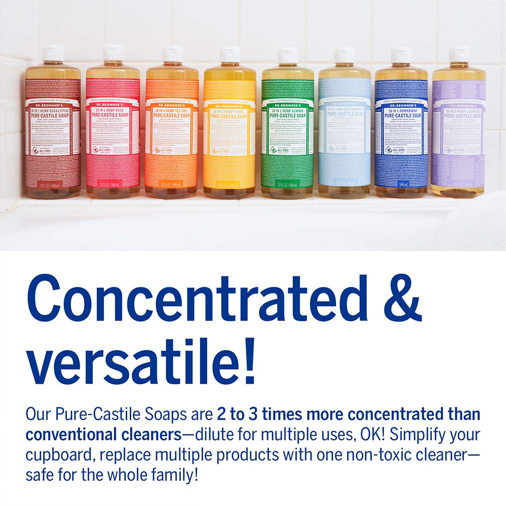 Dr. Bronner's - Pure-Castile Liquid Soap (Baby Unscented, 1 Gallon, 2-Pack) - Made with Organic Oils, 18-in-1 Uses: Face, Hair, Laundry and Dishes, for Sensitive Skin and Babies, No Added Fragrance
