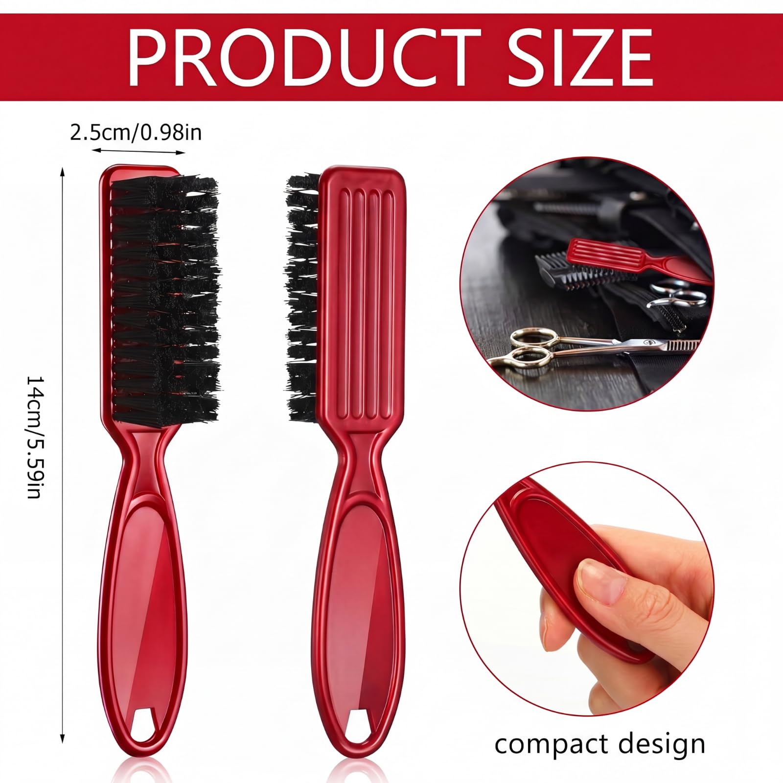 Patelai 2 Pcs Barber Blade Cleaning Brush for Clipper Cleaning Nail Cleaner Styling Brush for Fades Tapers Trimmer Manicure Salon (Black,Red)