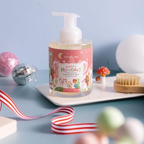 ROMIIE ZOI Christmas Foaming Hand Soap with Gift Box- Happy Holidays, Infused with Peppermint - 500ml/ 16.8oz