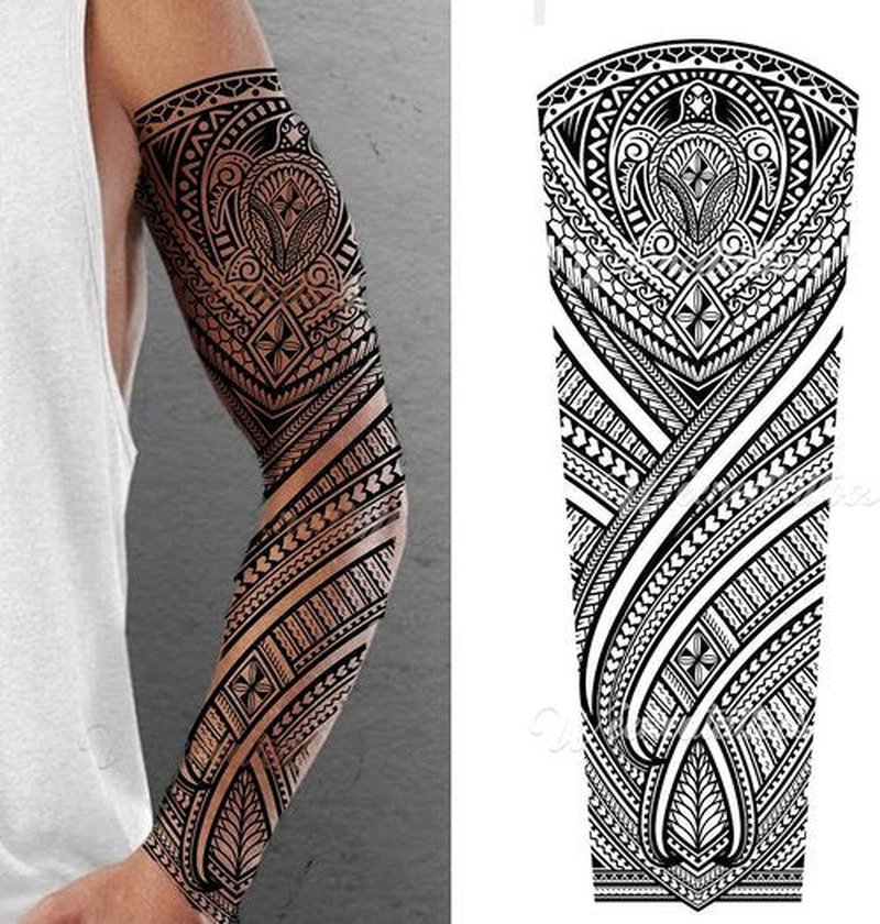 Tatodays 2 x Temporary tattoo turtles stick on black maori tribal body art sticker transfer for arms shoulder Aztec Polynesian Samoan Hawaiian for adult men and women luau party fancy dress