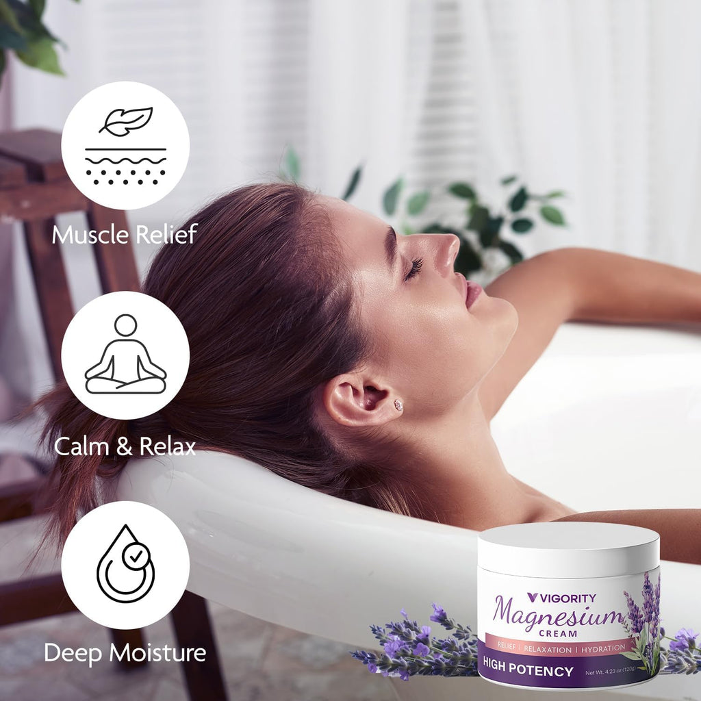 Vigority Magnesium Cream for Sleep: Magnesium Lotion for Leg Cramps - Soothing Magnesium with Lavender, Vitamin E and Shea Butter - Safe for Kids & Pregnant Individuals