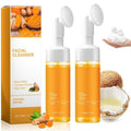 Axnzp 2 Pcs Turmeric Foaming Face Wash, Deep Cleansing Exfoliating Glow Wash Turmeric Brightening Facial Cleanser with Brush for All Skin.