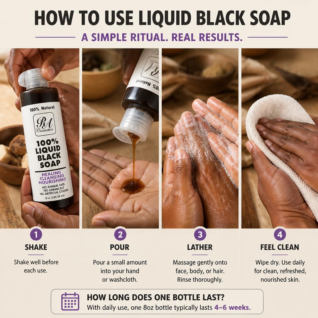 RA COSMETICS 100% African Liquid Natural Black Soap - 8 oz