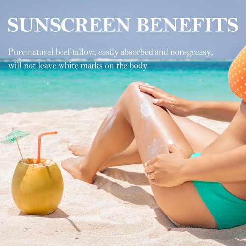 Beef Tallow Sunscreen for Face, Natural Reef Safe Sunblock for Face Body, Non Greasy Clean Travel Sun Screen Sunblock for Sunmmer Beach Outdoor Travel, 2.46 OZ