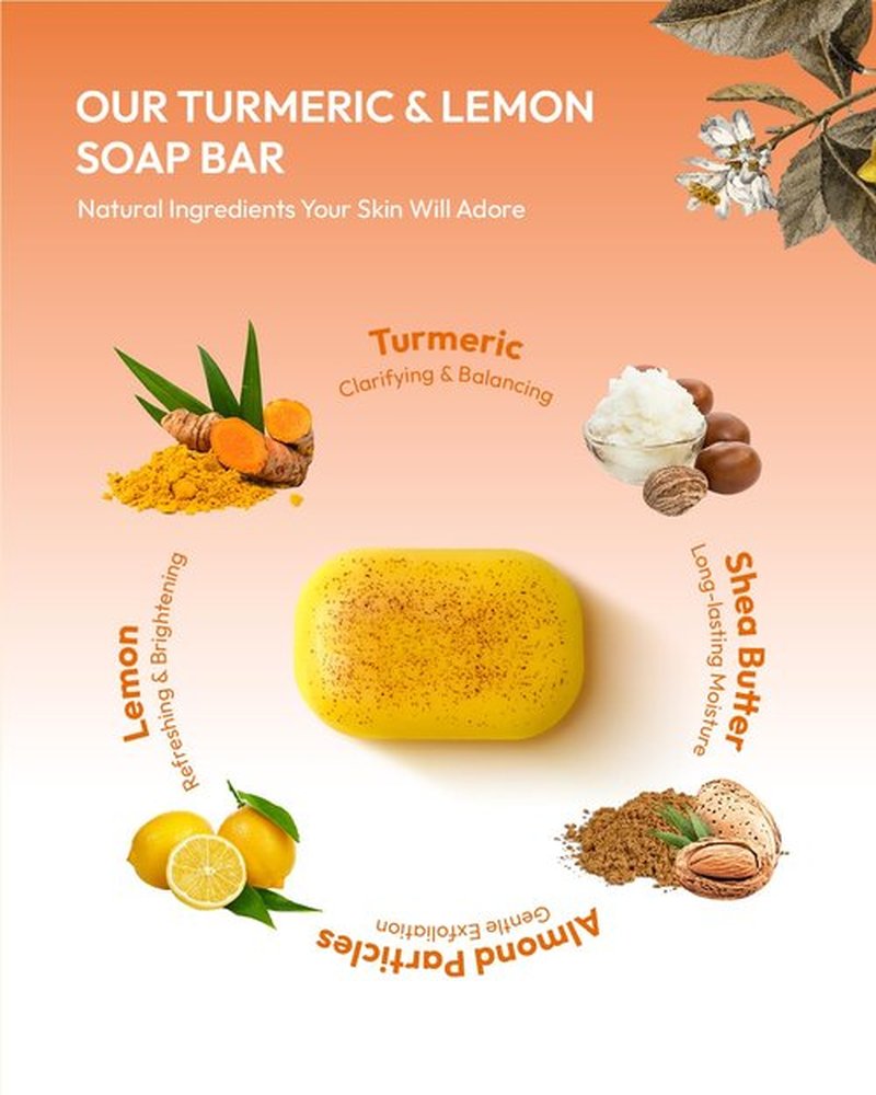 KlearBloom Lemon Turmeric Kojic Acid Soap – Exfoliating Soap with Almond Particles for Dark Spots, Vitamin C and Extra Shea Butter, Gentle Brightening & Moisturizing for Face and Body – 105g x 2 Bars