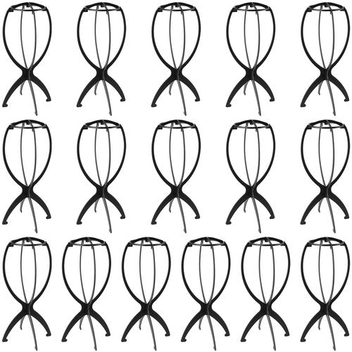 JOIKIT 16 Pack 14.2 Inches Black Plastic Wig Stand, Collapsible Wig Holder Portable Travel Wig Stands, Folding Wig Stand Wig Dryer Stand for Women, Multiple Wigs and Hats