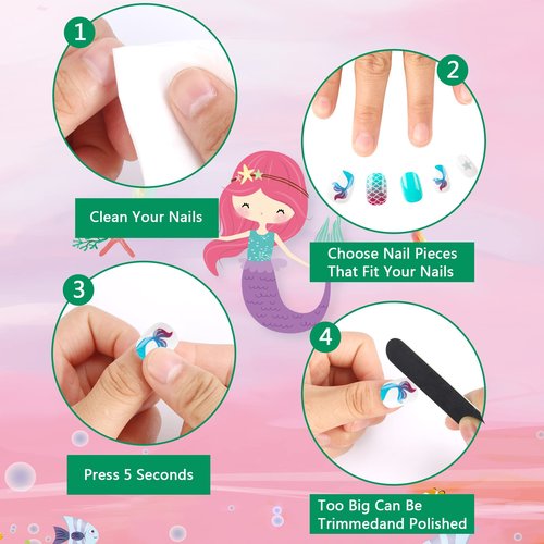 JANYUN 192Pcs Fake Stick on Nails for Kids Pre-glue Full Cover Short False Nail Tips Stick on Nails for Kids Children Lovely Gift Girls Nail Art Decoration