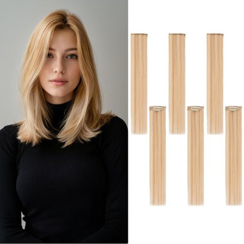 TESSHAIR 6PCS Clip in Hair Extensions Real Human Hair Short Clip in Extensions for Women Short Straight Hairpieces to Add Volume and Highlights 10 Inch Ash Blonde & Bleach Blonde