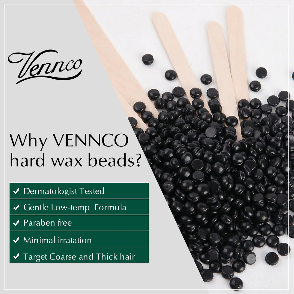 VENNCO 2.5 LB Black Hard Wax Beads for Hair Removal – Stripless Professional Hard Wax for Coarse & Thick Hair, Brazilian & Bikini Waxing, Chest, Back & Full Body Wax Beads for Home & Salon Use