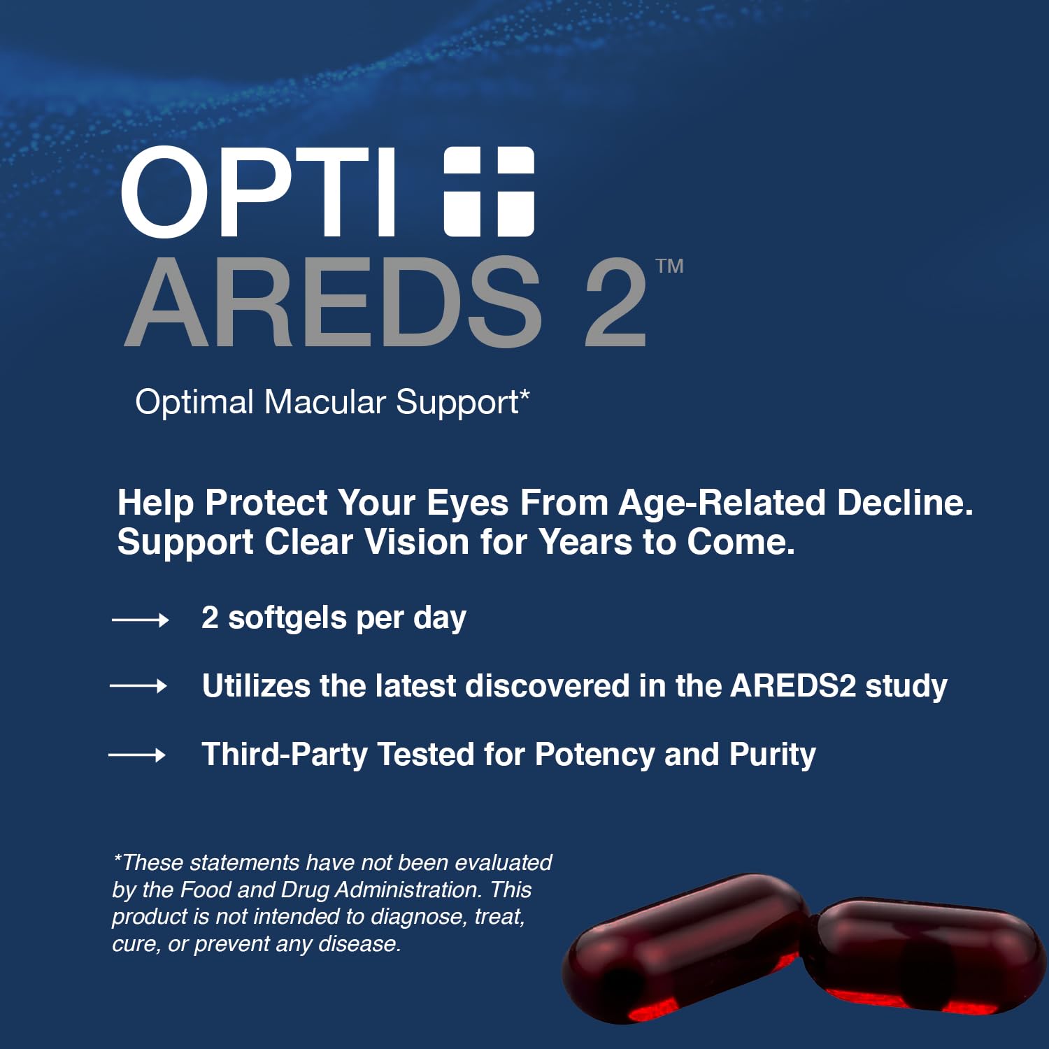 Opti + AREDS 2 Supplements | Vision & Eye Health Supplements for Adults | Includes Lutein, Zeaxanthin, Zinc, and Vitamin C for Macular Support* | 90 Softgels / 45 Servings