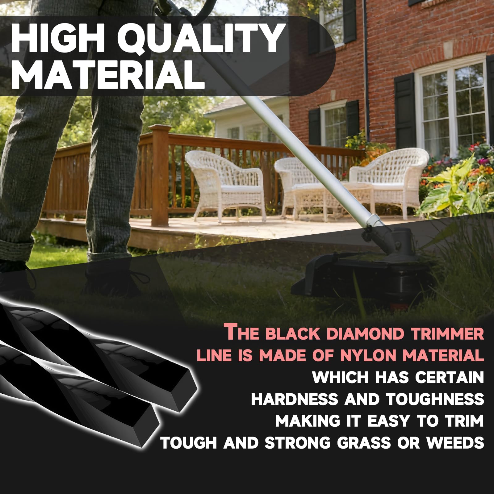 String Trimmer Line, 885ft 0.095" for Black Diamond Trimmer Weed Eater String Replacement, Premium Nylon Universal, Professional Twisted Weed Wacker String with Built-in Line Cutter (Upgraded version)