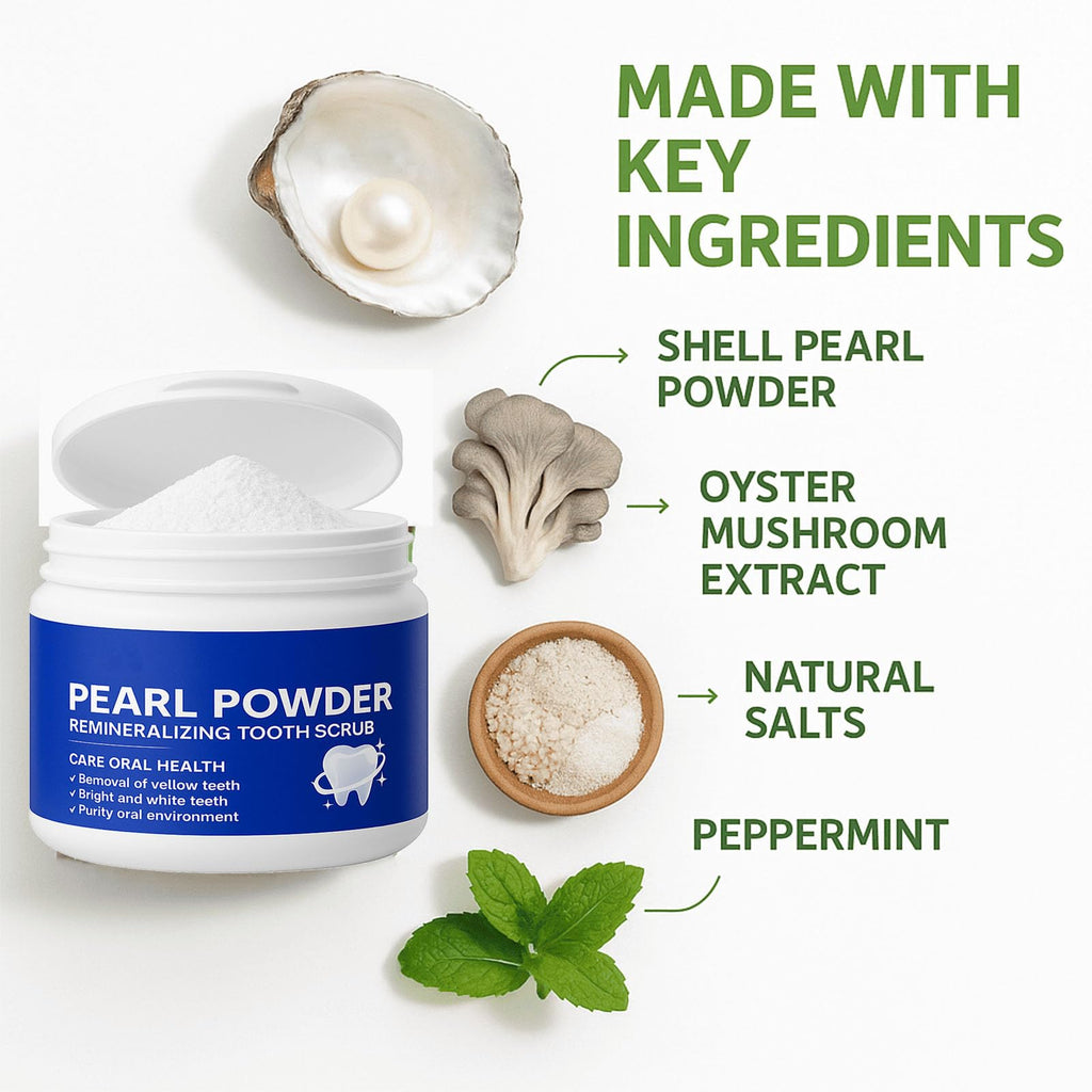 Pearl Powder Remineralizing Tooth Scrub – Natural Teeth Powder for Whitening, Enamel Strengthening & Brighter Teeth – Fluoride-Free Tooth Polish, Fresh Breath, 1.1 oz Jar (1)