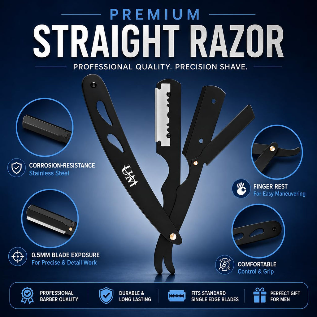 UM Supplies Straight Edge Razor Professional Barber Shaving Razor Kit With 10 Replaceable single Edge Blades