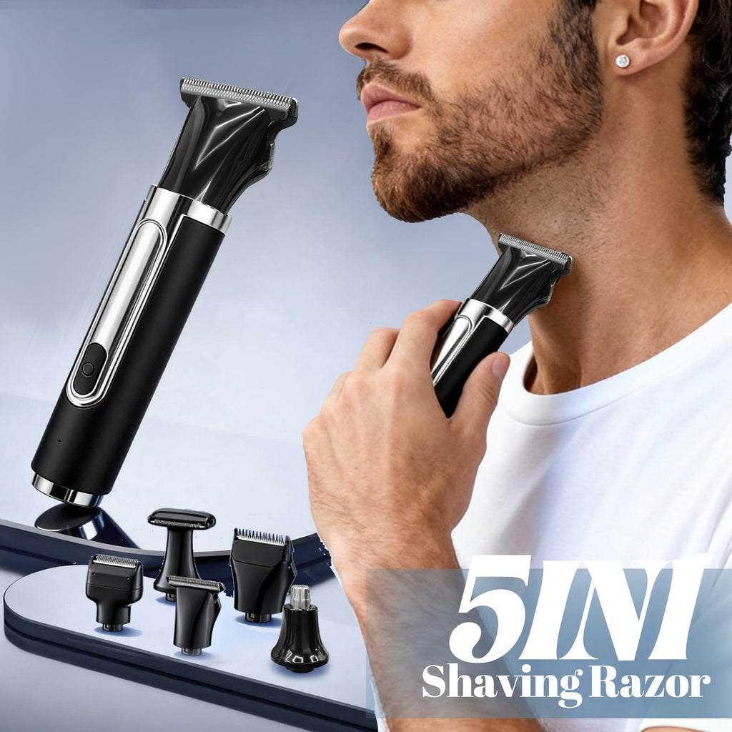Back Shaver for Men Long Handle 5 in 1 Electric Body Hair Trimmer for Men Back Shaver Kit with Barber Blade, Combination Shaver Head, Nose Trimmer, Body Groomer Portable Waterproof Body Hair Groomers