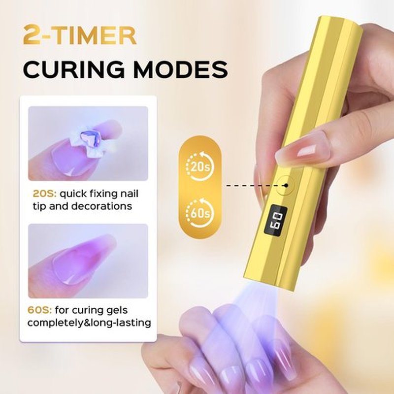 Hoonyn Handheld UV Nail Lamp, 5W Sparkly UV Light for Gel Nails, Portable LED Nail Lamp, Mini Nail Dryer with LCD Screen, USB Nail Light for Fast Curing (Gold)