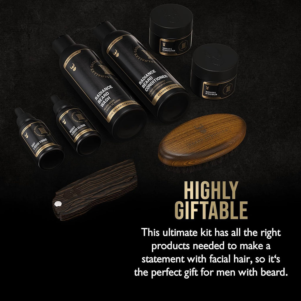 The Beard Struggle Ultimate Beard Growth Kit for Men Balm, Cream, Brush, Comb, Oil, Wash, & Conditioner for Moisturizing Beard - Valhalla's Gates, Gold Collection