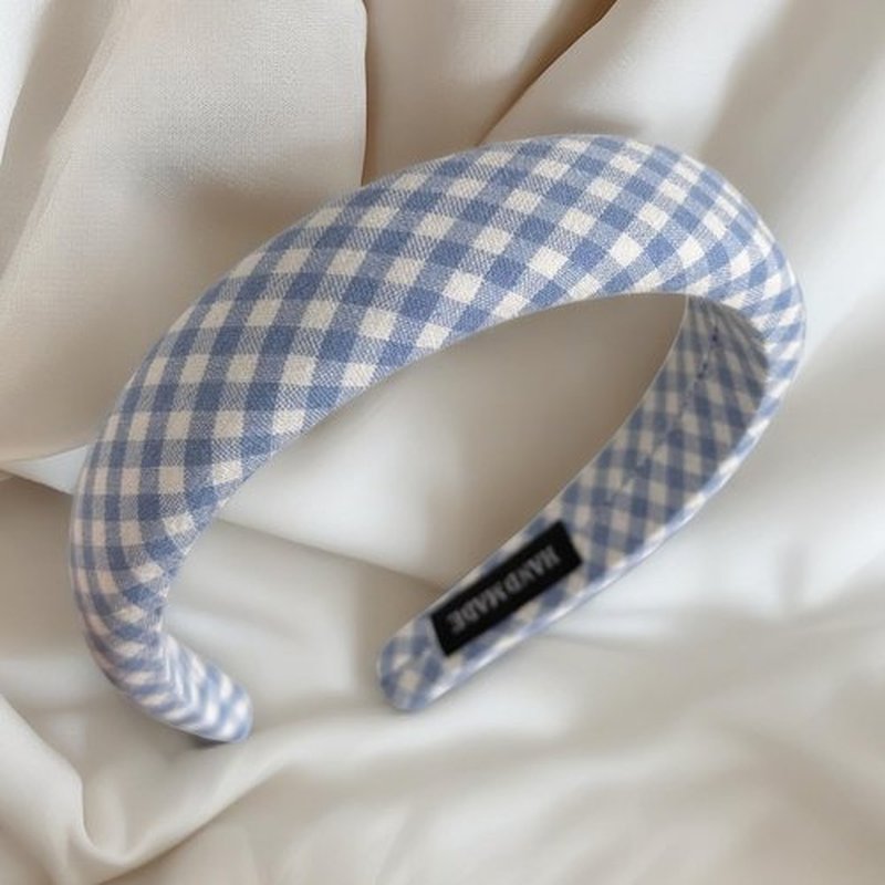 CAUDIO Blue White Striped Knotted Headbands for Women Top Knot Plaid Gingham Hairband Makeup Face Wash Hair Styling Accessories (Blue White)