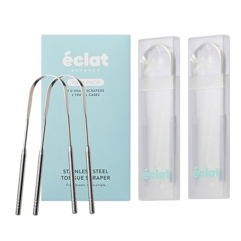 Éclat Stainless Steel Tongue Scraper - Travel Case Included | Flexible & Durable for Fresh Breath (Twin U Shape)