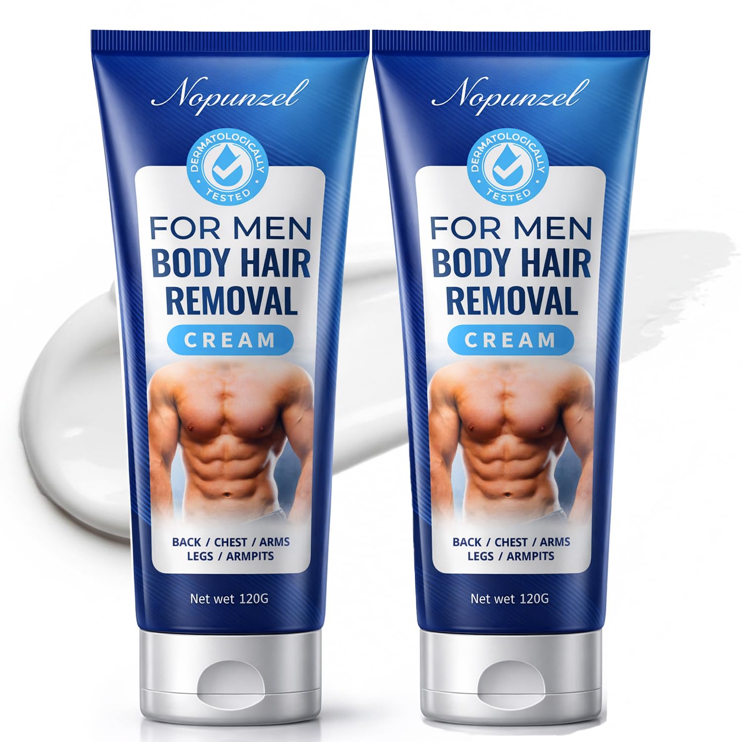 Hair Removal Cream for Men: Depilatory Cream for Intimate Areas and Pubic Area with Vitamin E - Hair Removal for Body Legs Chest Arms Underarms Bikini - Hair Remover - Fast Painless Soothing - 2 Pack