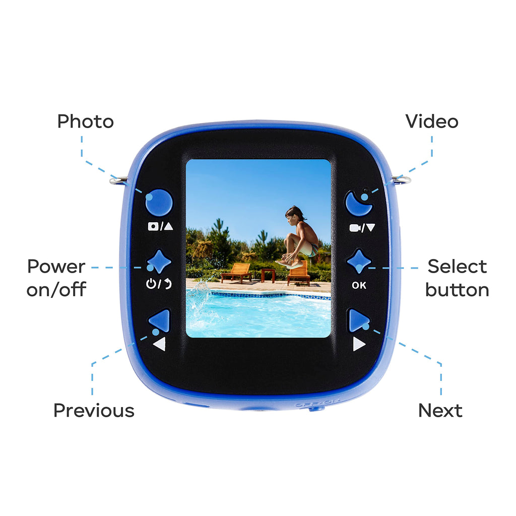 Vivitar Kids Tech - Ultimate Kids Action Camera, Waterproof Digital Action Camera for Kids with 5 MP HD Photo and Video, 2 inch Screen, Microphone, Waterproof case Blue
