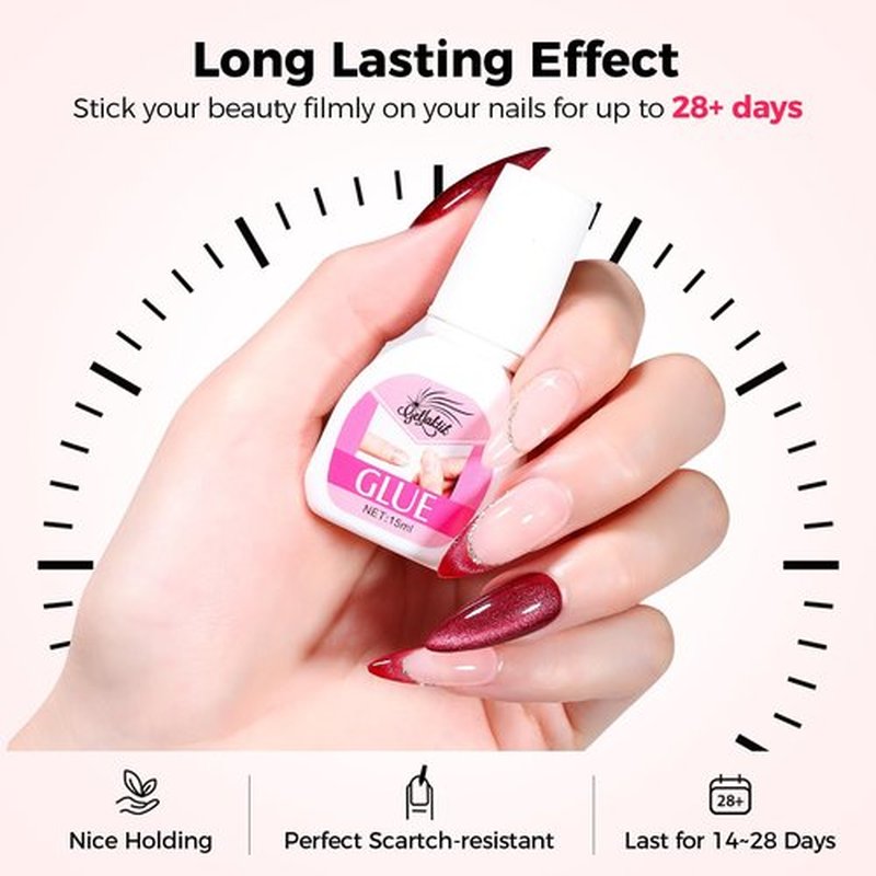 GELLAKTIK Super Strong Nail Glue for Press On Nails, 2X15ml Brush On Nail Glue for Acrylic Nails, Fake Nails & Nail Tips, Durable & Long-Lasting, Easy Application, Mess-Free & Travel-Friendly