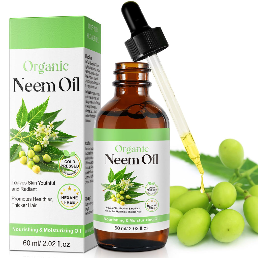 APUUFYQC Neem Oil for Skin, Pure Natural Cold Pressing, Free of Hexane, Nourishes the Skin and Hair, Reduces Fine Lines, 2.02 Oz