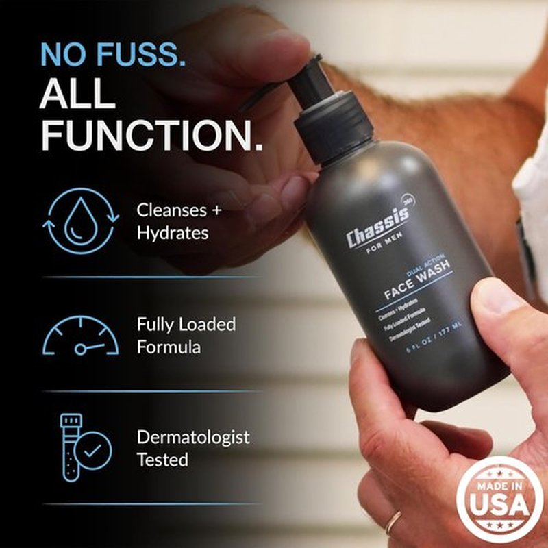 Chassis 360 Face Wash - Hydrating & Oil Control for Men with Niacinamide & Vitamin C | 6 Fl Oz, Unscented