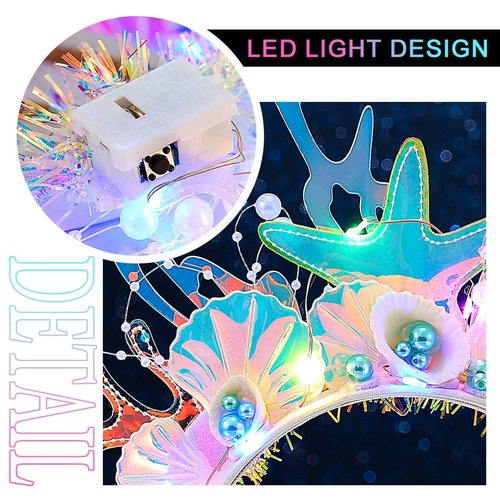JAKAWIN Light Up Mermaid Accessories Ocean Costume Headband Under the Sea Hair Accessories for Women