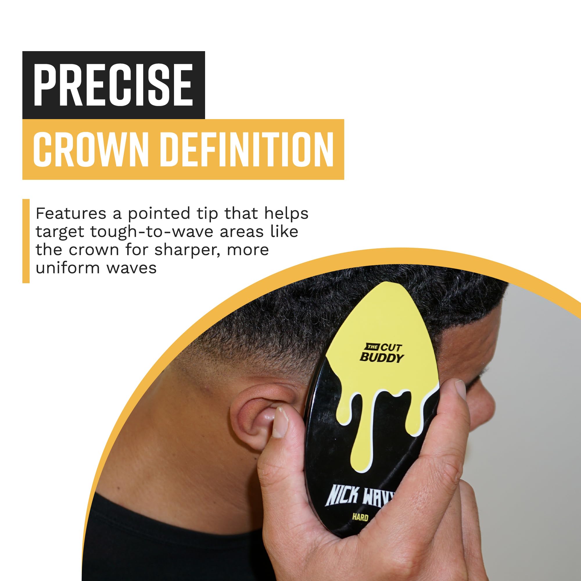 The Cut Buddy Nick Wavy Collection 360 Wave Hard Bristle Brush, Deep Penetration for Wolfing and Crown Definition, Ergonomic Grip, 7 Row