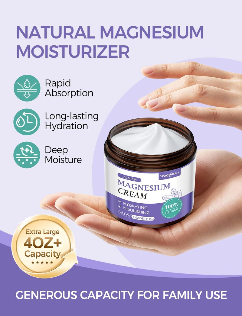 Wagomars Magnesium Cream - Natural Magnesium Lotion - Body Butter with Shea Butter & Coconut Oil - Fast-Absorbing, Lightweight - Deep Hydration for All Skin Types - Suitable for Kids (Lavender)