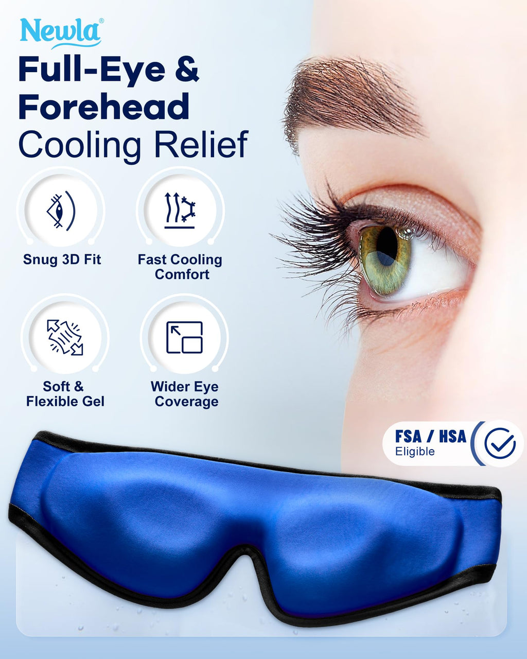 Cooling Gel Eye Mask for Puffy Eyes, Larger Full-Eye Cold Compress for Swelling, Ice-Cold Gel Therapy, Forehead & Upper Cheek Cooling Relief, Reusable Ice Pack for Eyes, FSA Eligible HSA, Black
