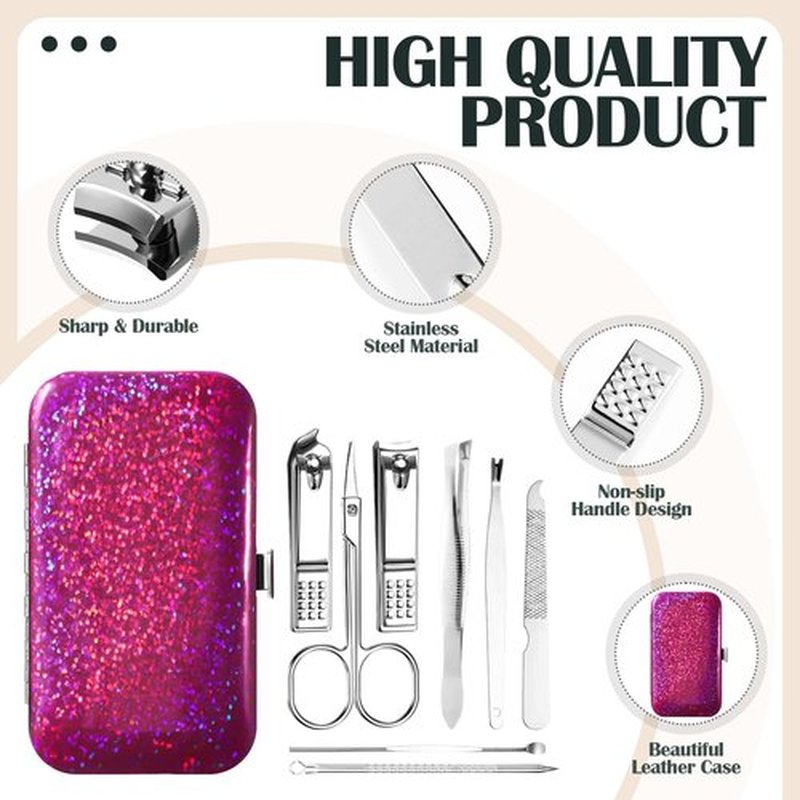 Leriton 60 Pack Manicure Set Bulk Gifts Stainless Steel Nail Clipper Set with Case 8 in 1 Personal Pedicure Kit for Women Men Gifts for Christmas(Mix Color,Laser)