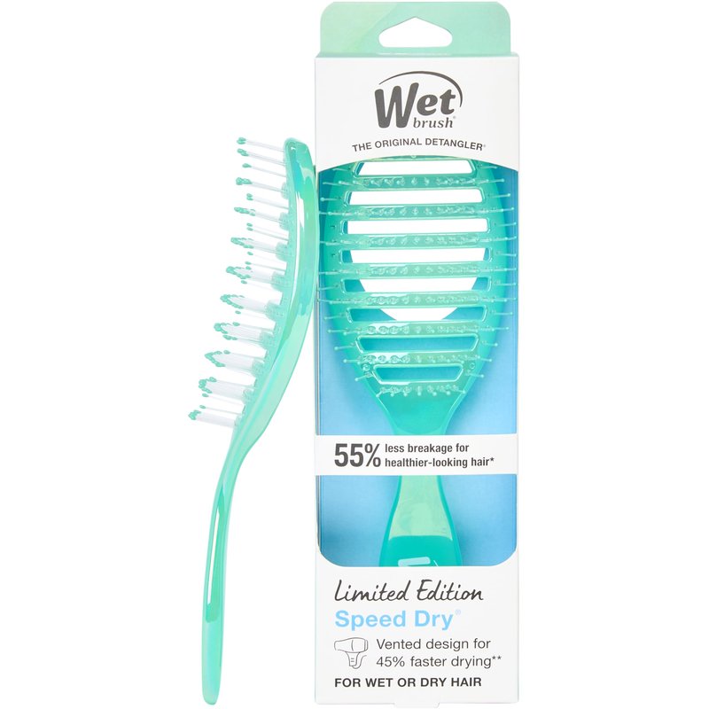 Wet Brush Speed Dry Hair Brush, Blow Dry Safe Bristles & Vented Design For Faster Drying Time, Ergonomic Handle, Reduces Breakage & Detangles All Hair Types, Limited Edition Prismatic Glow Green