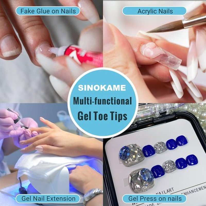 Clear Press on Toenails Short with Nail Glue Kit, SINOKAME Full Cover No File Matte Gel Toe Nail Tips for Regular &Small Toenail Beds Short Lengths, 300 Pcs 15 Inclusive Sizes for up to 10 Pedicures