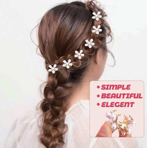 Eliongpu 20Pcs Small Mini Pearl Claw Clips with Flower Design, Sweet Artificial Pearl Hair Clips, Decorative Daisy Bangs Clips Hair Accessories for Women Girls