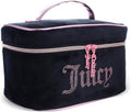 Juicy Couture Makeup Bag - Black Pink Velour Cosmetics Organizer with Rhinestones | Travel Essentials Case