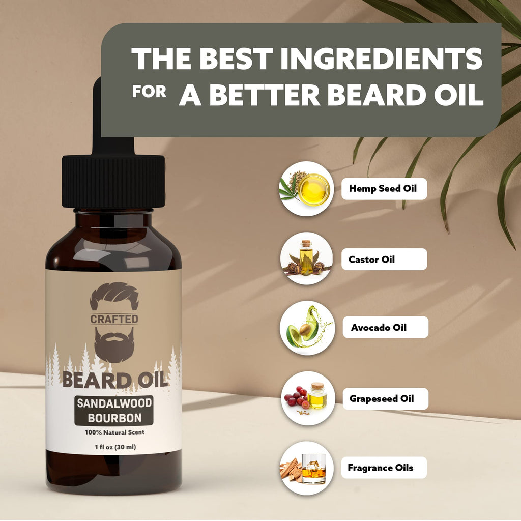 Crafted Beards Beard Oil Beard Oil Conditioner - Leave Your Beard Feeling Amazing - All Natural Ingredients - No Residue - Mustache Oil - 1oz - Made in the USA (Sandalwood Bourbon)
