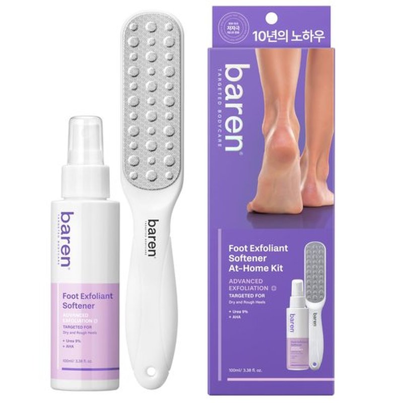 Baren Foot Callus Remover Kit |1-Min Spray & Peel |13 Naturally derived ingredients |Professional Level Gentle Removal of Dead Skin |Premium Grade Stainless Steel |3.3oz Callus Peeling Spray+Foot File
