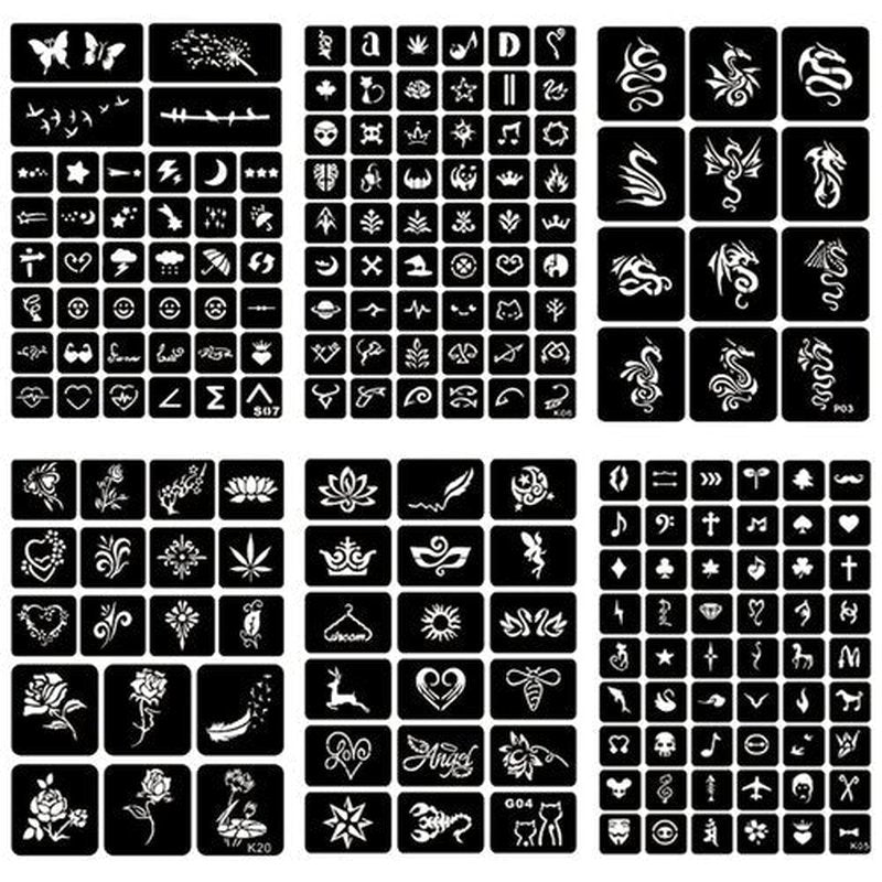 ChurlChurl 20 Sheets Temporary Tattoo Stencils, 622+pcs Henna Tattoo Stencil Kit for Face Body Paint DIY Art Reusable Glitter Tattoo Stencils Pack