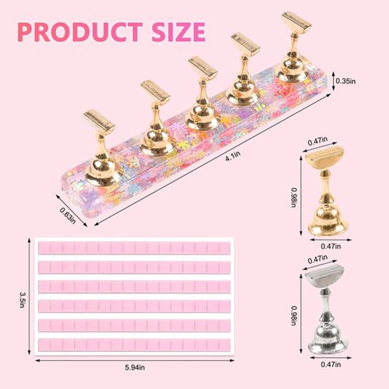 ANGNYA 2 Sets Nail Stand for Press on Nails Display, Magnetic Press on Nail Stand with 96 PCS Reusable Adhesive Putty, Nail Tips Practice Painting Holder for DIY Nail Art Tools