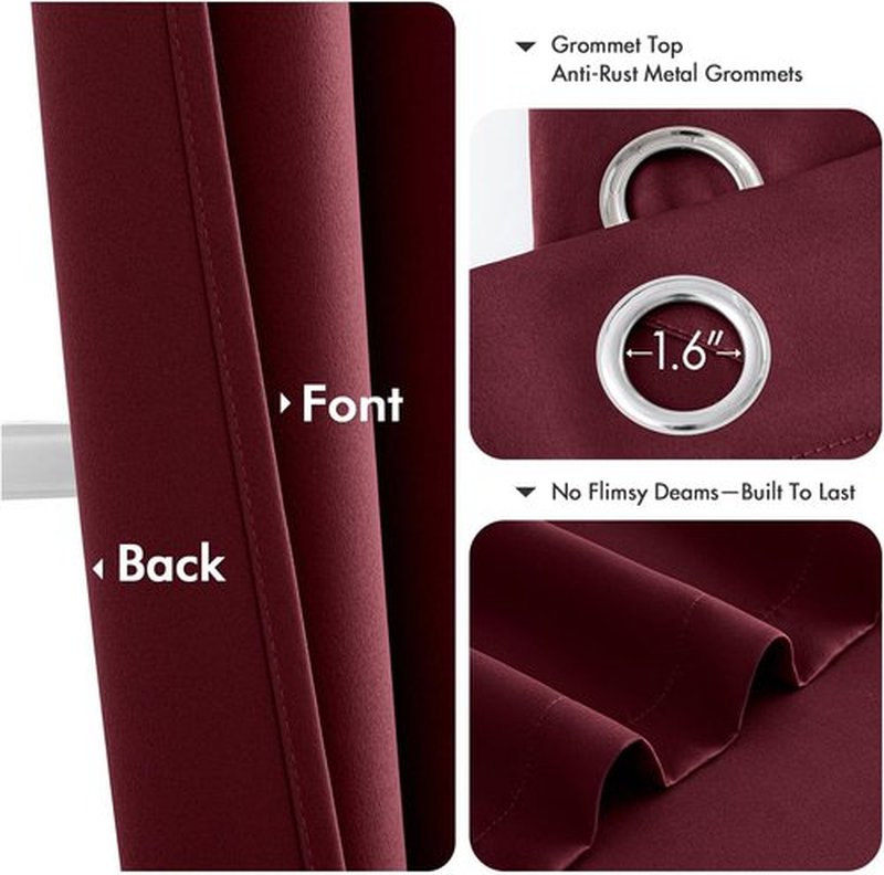 MIULEE Burgundy Red Blackout Curtains - Thermal Insulated Room Darkening Drapes | 90 Inches Long, 2 Panels