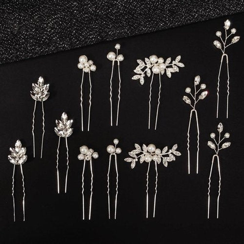 12 Pieces Bride Hair Pins Rhinestone Bridal Hairpiece for Women Crystal Wedding Hair Accessories for Bridesmaids