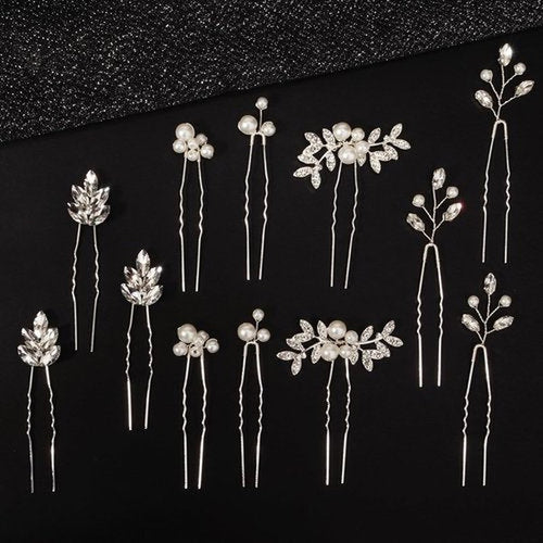 12 Pieces Bride Hair Pins Rhinestone Bridal Hairpiece for Women Crystal Wedding Hair Accessories for Bridesmaids