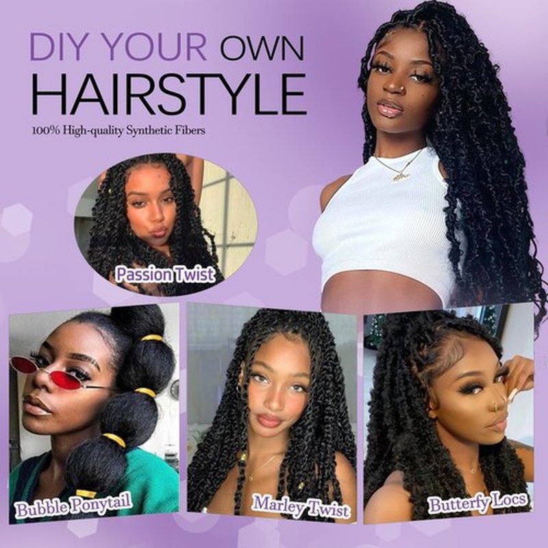 Springy Afro Twist Hair 18inch Marley Twist Braiding Hair 8 Packs Pre Separated Wrapping Hair for Soft Locs Kinky Twist Crochet Hair for Women (1B, 18Inch (Pack of 8))