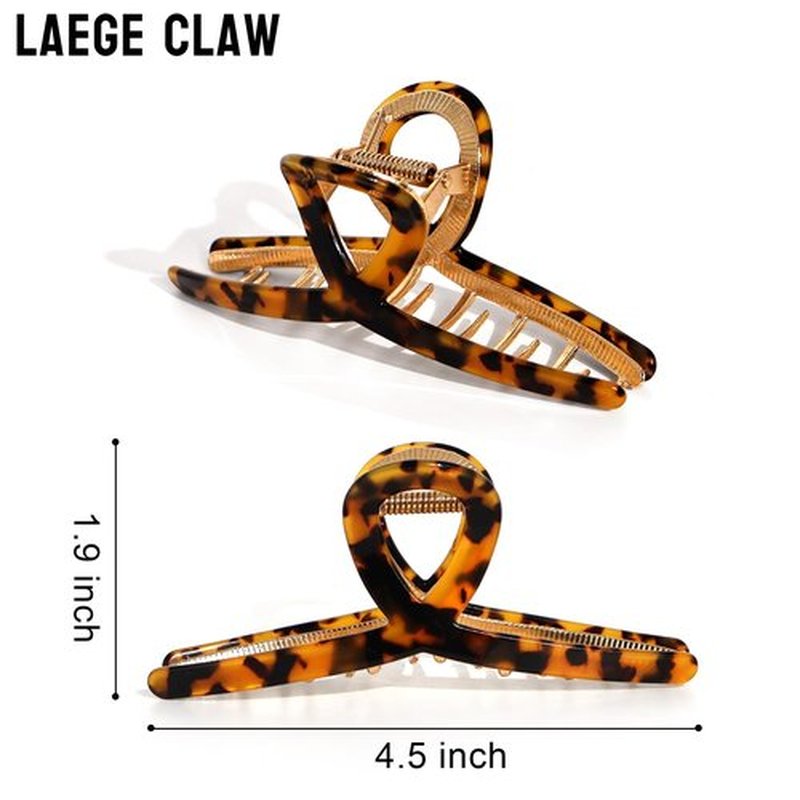 MEDOCA Large Metal Hair Clips - Strong Hold Gold Clips for Thick Locks - Leopard Print Claw Clips for Women and Girls