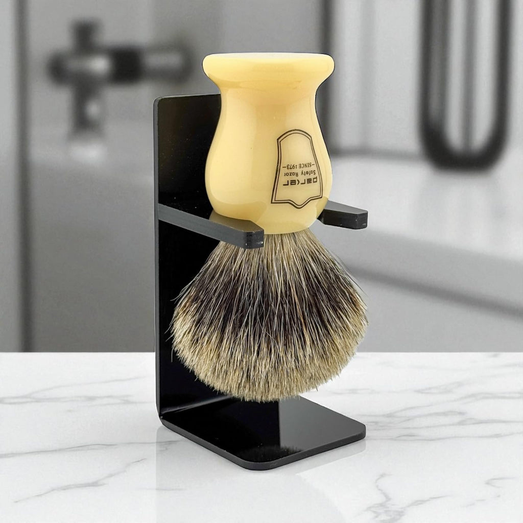 Parker 3-Band Pure Badger Bristle Shaving Brush, Faux Ivory Handle