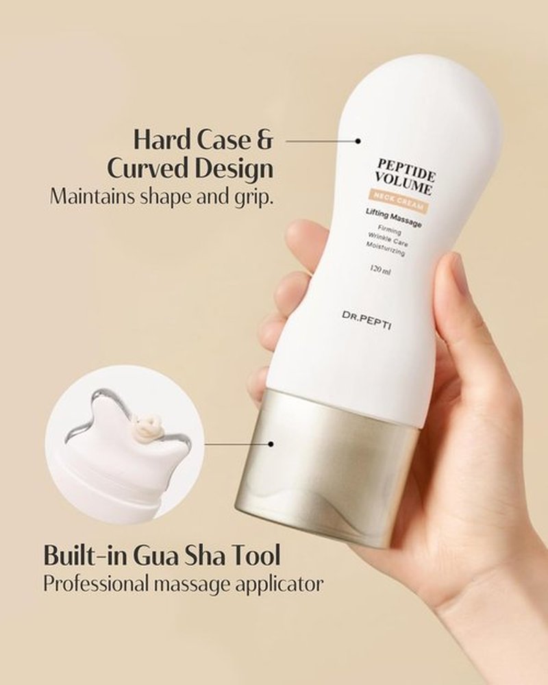 Dr. Pepti Neck Firming Cream - Tightening & Lifting with Gua Sha Massager | 25 Peptides & Collagen, 4.2 fl oz