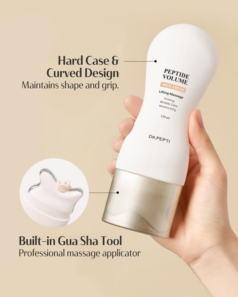 DR. PEPTI Peptide Volume Neck Cream - 2-in-1 Age-Defying Neck Creams for Tightening and Firming w/Built-in Gua Sha Neck Massager – Power Lift Neck Contour Cream with Collagen & Peptides 4.2 fl oz