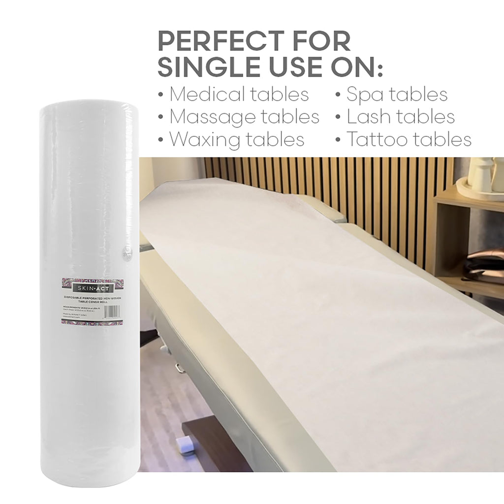 SKINACT White Disposable Non-Woven Bed Cover Roll Perforated (23" Wide X 375 Feet Long) Massage Table Sheets Wax Facial Chair